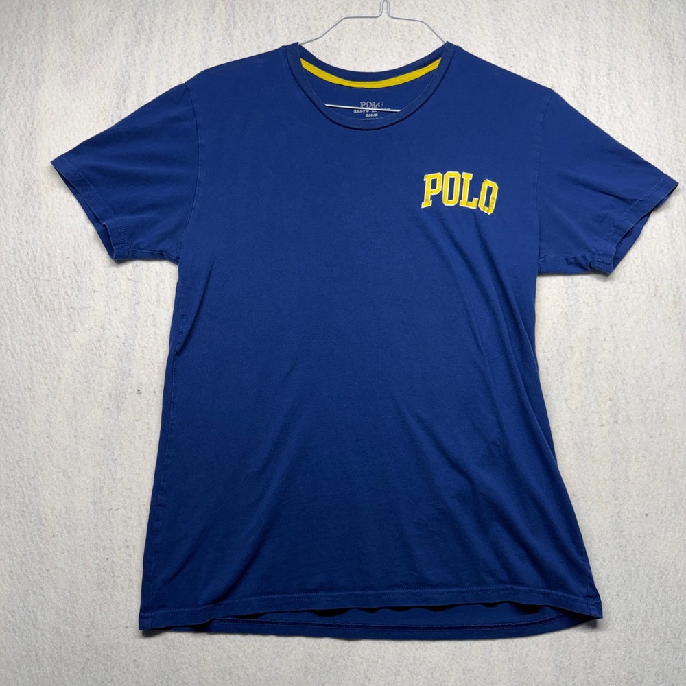 Polo Ralph Lauren Mens T-Shirt Blue Yellow Graphic Logo Crew Neck Size M 355